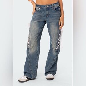 Edikted lace up bow baggy jeans bow motif size medium